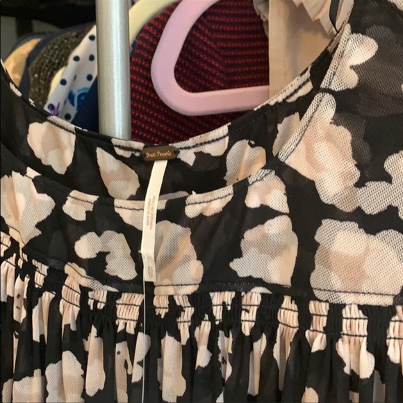 Free People Meg’s leopard print crop top black pink bubble hem mesh size XS - Picture 6 of 12